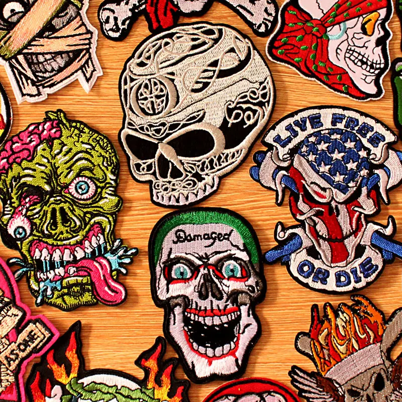 

DIY Punk Skull Patch Iron On Patches On Clothes Embroidered Patches For Clothing Embroidery Skull Patch For Clothes Biker Badges