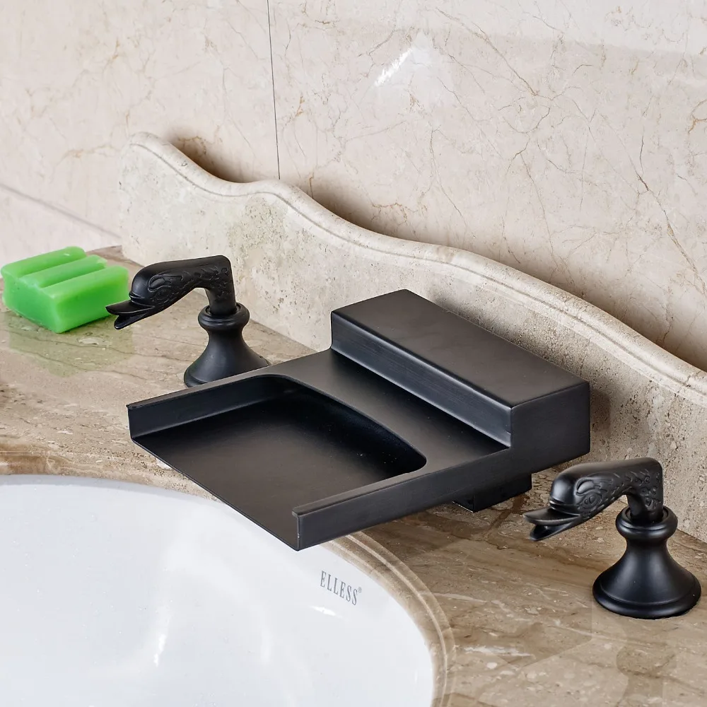 Modern Waterfall Bathroom Basin Faucet Widespread Mixer Tap