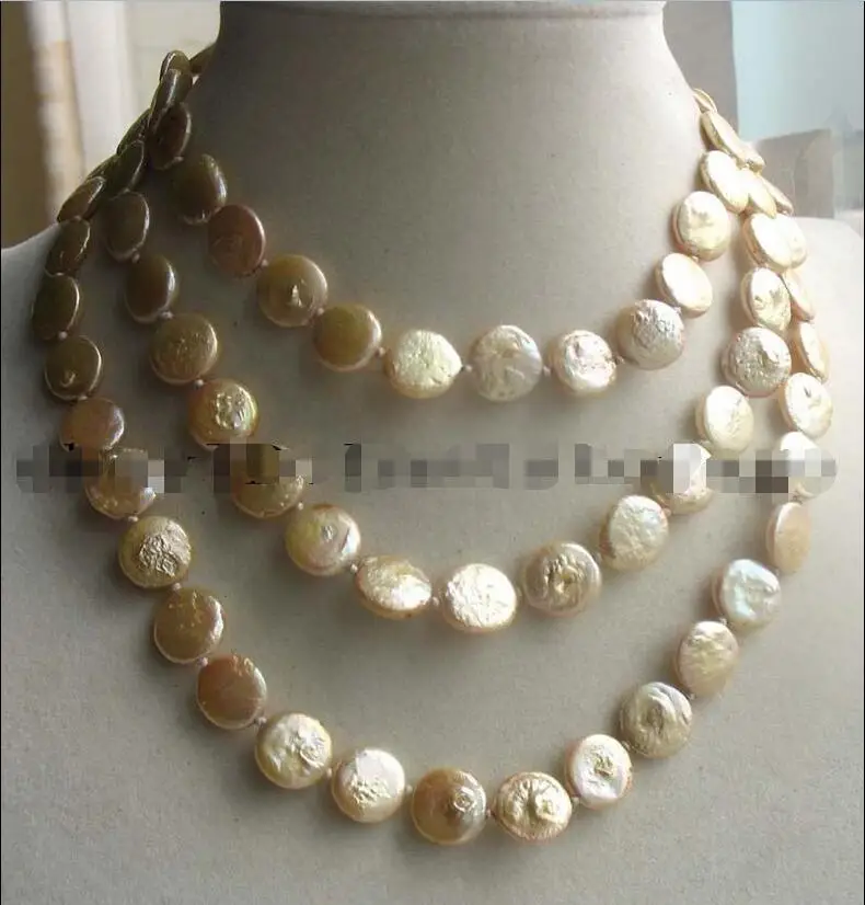 

FREE SHIPPING HOT sell new Style >>>> freshwater pearl champagne coin 11-13mm necklace 46" nature wholesale beads fash