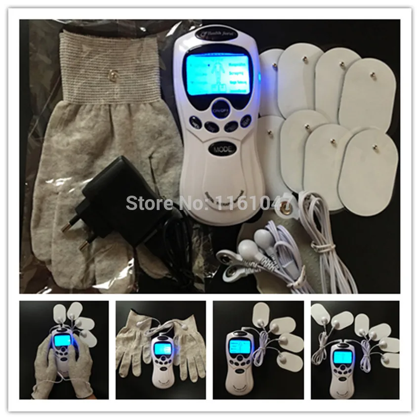 

Freeshipping White Dual input Electrical Stimulator Full Body Relax Muscle Massager,Pulse tens Acupuncture therapy+8 pads+gloves