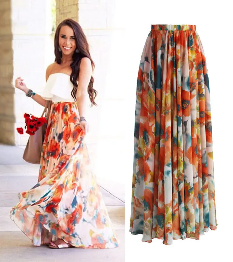 high waisted floral maxi skirt