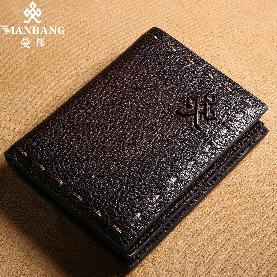 

2017 New luxury men leather short wallet Fashion Design brand Coffee purse Genuine cowskin MBQ0080F