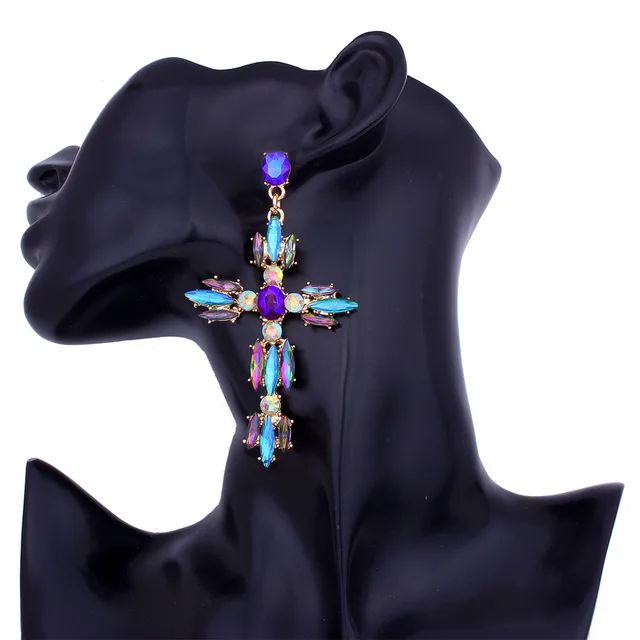 Drag Queen Cross Crystal Statement Earrings (Various Colors)