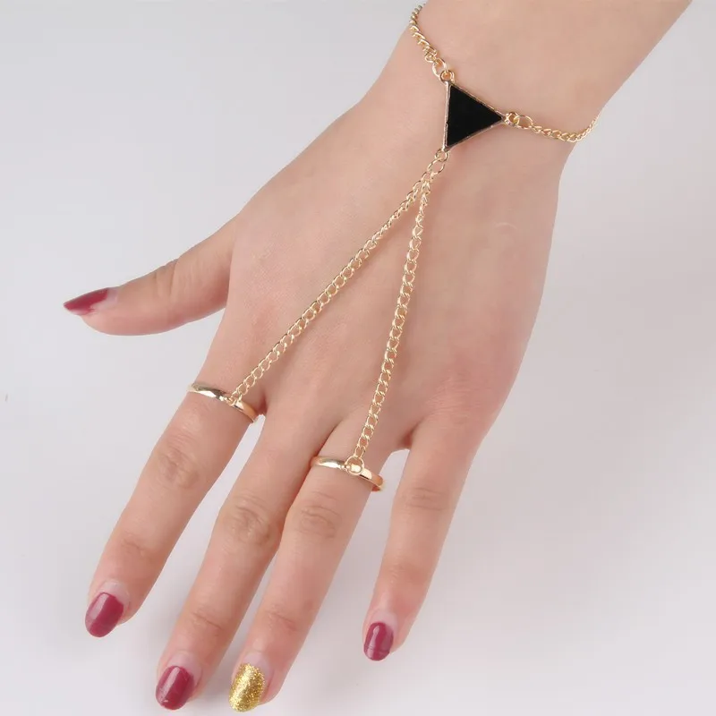 Простой конструктор золотой палец Браслеты черный Треугольники звено цепи браслет моды геометрические руку Цепи для Для женщин 2K3040