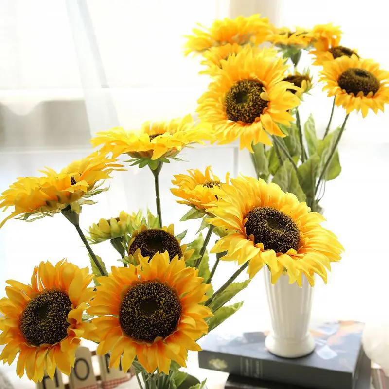 3pcslot 291 long silk flowers artificial sunflower decorations for home large 3 heads - Sunflower Decorations 3pcslot 291 long silk flowers artificial sunflower decorations for home large 3 heads - Sunflower Decorations