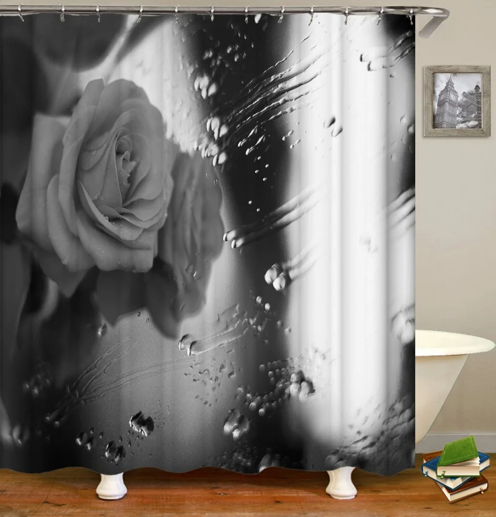 

Rose flower print Shower Curtains Waterproof Polyester Fabric Bath Screen Curtain for Home Decoration Bathroom Curtain