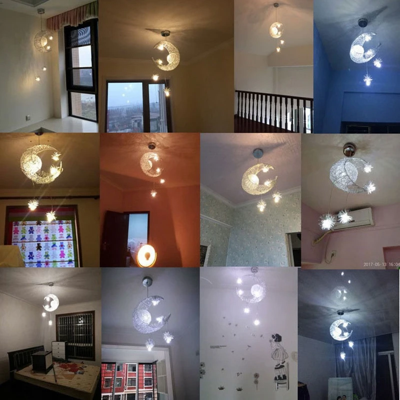 Modern Moon Star Pendant Light Christmas Decorations Creative Personality Children Bedroom Aluminum for Home Fixture Lighting (11)