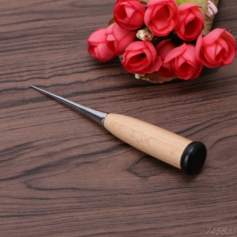

1PC Leather Craft Awl Tool Hole Maker Wooden Handle Sewing Stitching Punching G03 Drop ship