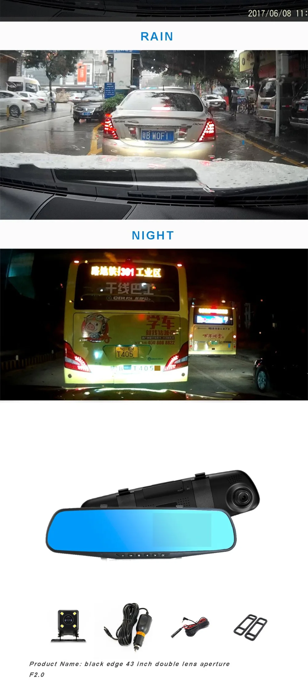 ull HD 1080P Car Dvr Camera Auto 4.3 Inch Rearview Mirror Digital Video Recorder Dual Lens Registratory Camcorder (6)