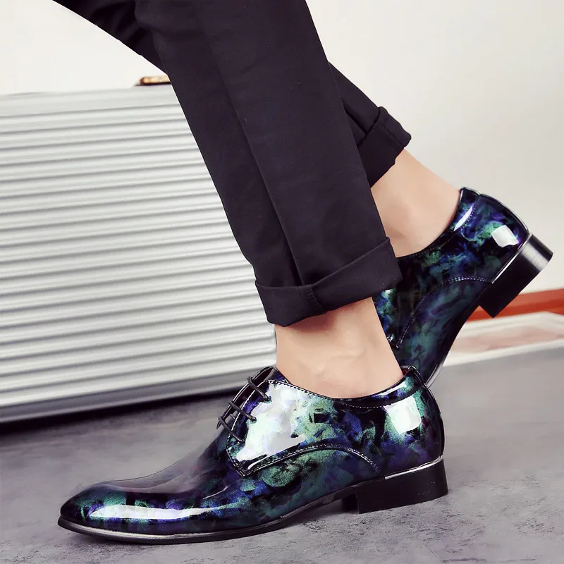 fashion camouflage men patent leather shoes mixed colors italian dress male footwear print flower wedding oxford shoes for men (37)