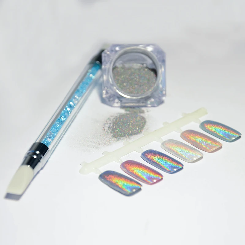 

BORN PRETTY 1g/Box Holographic Rainbow Laser Effect Nail Glitter Powder with Silicone Brush Manicure Nail Decoration Glitter