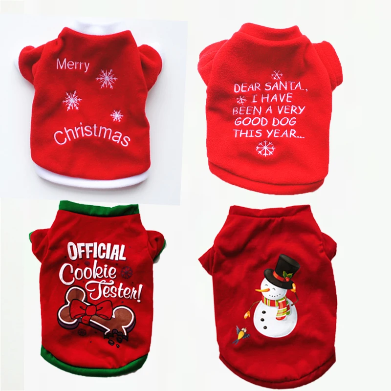 

New Xmas Pet Dog Red Vest Clothes Small Teddy Cotton Christmas Snowman Costume Leisure Cat Tshirt Apparel XS,S,M,L,XL DOGGYZSTYL