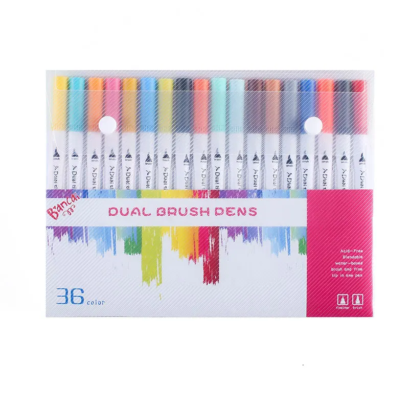 Dual Tip Brush Pens 100 Water Based Fineliner Drawing Painting Watercolor Brushpen School Supplies Art Marker Pens - Цвет: 36 Color White