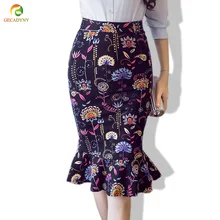 Модная новинка; большие размеры; юбка Русалочки с принтом; Женская юбка-карандаш с высокой талией; облегающие эластичные офисные юбки