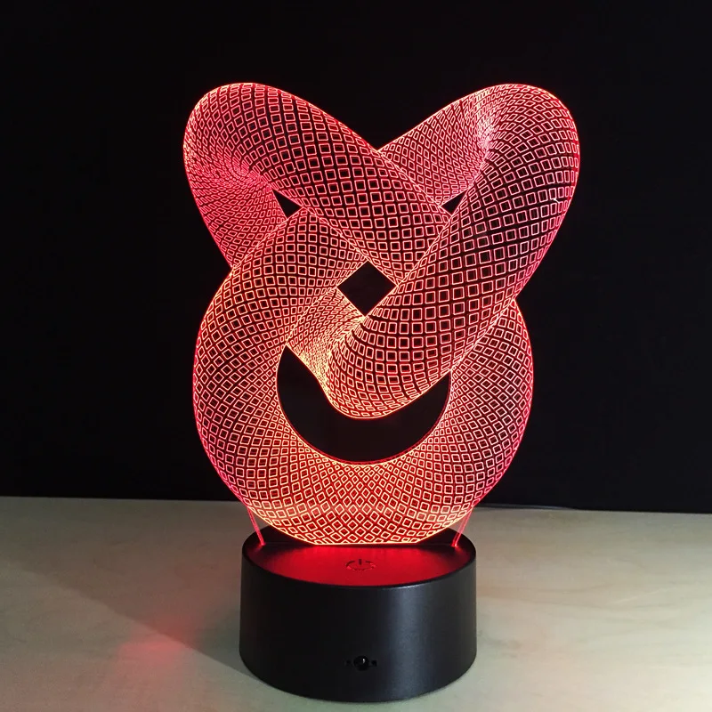 Abstract Circle Love Knot Bulbing 3D LED Light Hologram Illusion 7 Colors Change Decor Lamp Best Night Light Gift For Home Deco 