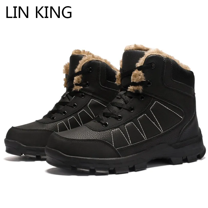 

LIN KING Plus Size Men Snow Boots Lace Up Boots Warm Plush Winter Ankle Botas Anti Slip Man Outdoor Climbing Cotton Shoes