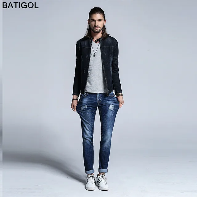 BATIGOL 2017 Winter Men Jeans Slim Fit hole Jeans Fashion Men Casual Style High Quality Cotton Sky Blue Male Skinny Jeans