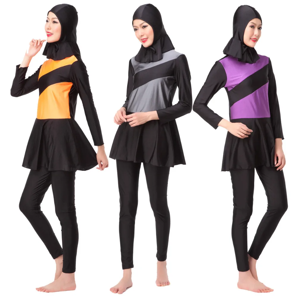 Muslim split swimwear two swimsuits with a solid color patchwork pattern New 3-color swimsuit musulman piscine beachwear | Спорт и