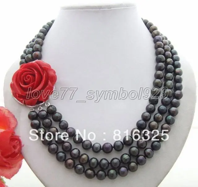 

FREE SHIPPING>>Wonderful! 9-10MM Frash Water Black Pearl Necklace