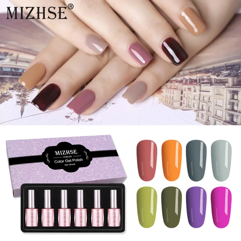 

MIZHSE 18ML UV Gel Nail Polish Nails UV Gel Tops Gel Lak Off White Lakiery Hybrydo Esmaltes Permanentes De Uv Y Led 6pcs Gift