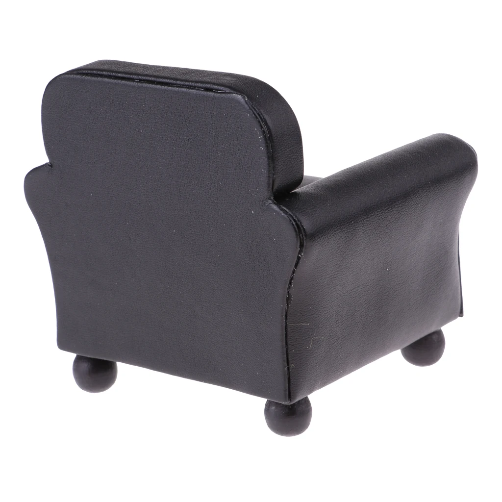 1/12 Dollhouse Furniture Leather Sofa Couch Armchair Miniature Model Sitting Room Accessories Decoration Black
