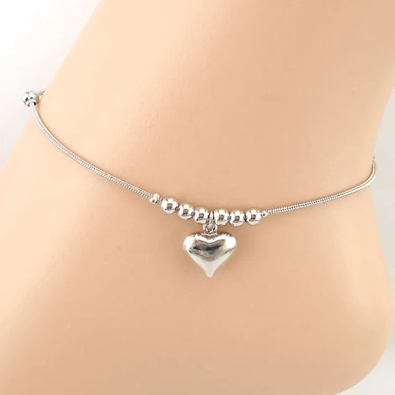 

New Arrival Fashion Women's Heart-shaped Pendant Ankle Bracelet Chain Link Foot Sandal Beach Anklet Jewelry For Female Girls