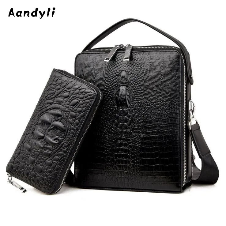

Leather Crossbody bag Crocodile grain Men's bags Business Shoulder bag Designer messenger bags