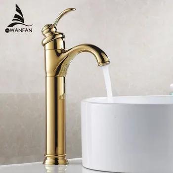 

Basin Faucets Brass Golden Contemporary Bathroom Sink Faucet Single Handle Deck Mounted Bath Toilet Mixer Water Taps HJ-6637K