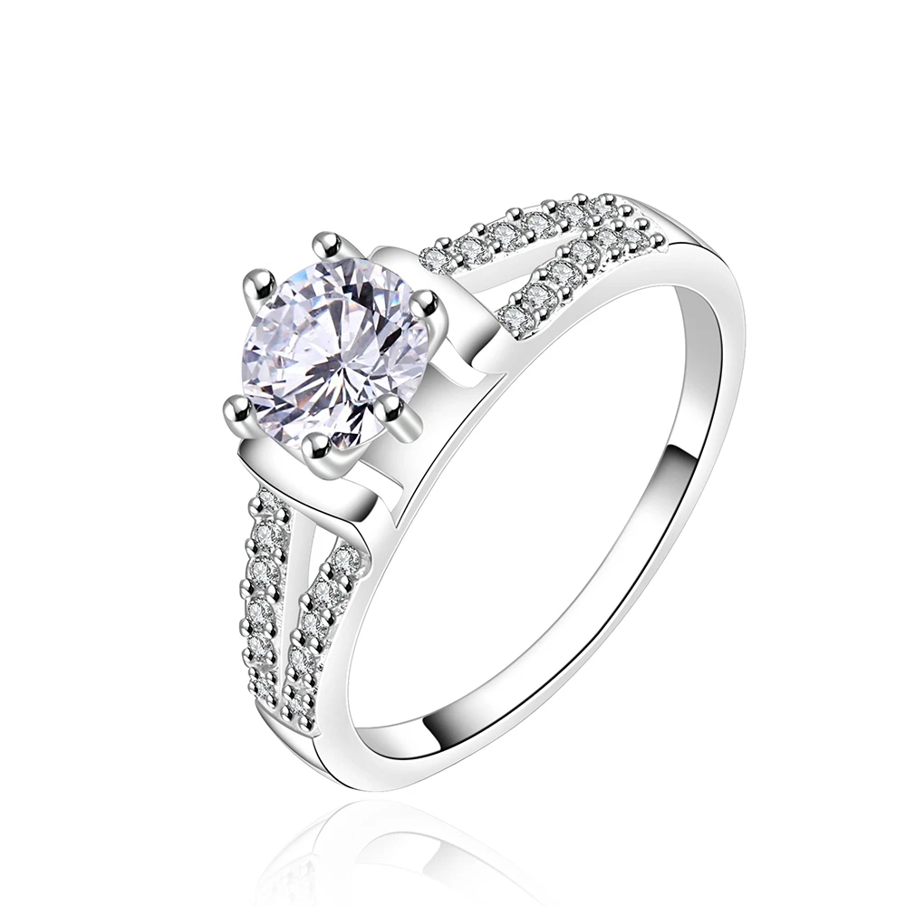 

925 silver ring with natural stone sapphire blue white diamond crystal wedding engagement party ring for women fine jewelry R628