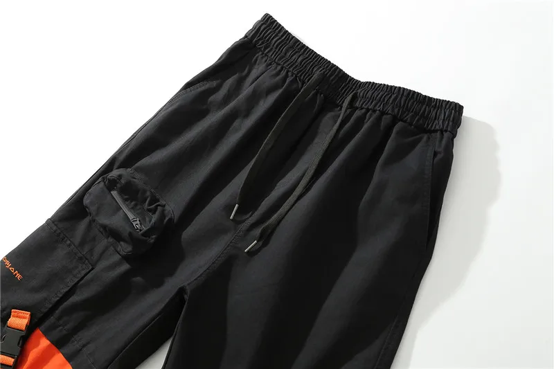 Темные значки, боковые карманы с лентой, брюки-карго, Мужские штаны-шаровары с эластичной резинкой на талии, штаны для бега, 2 цвета