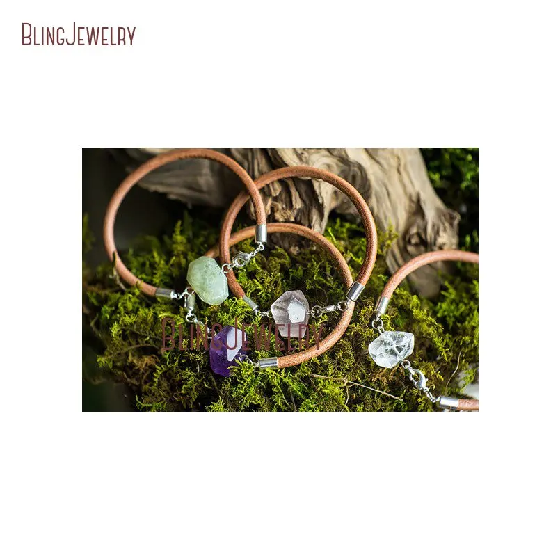 

Граненые кристаллы, бриллиантовый аметист, лимонные браслеты Nugget с коричневым кожаным браслетом BM20448