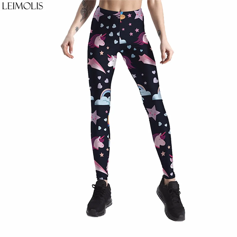 

Leimolis 3D printed galaxy stars unicorn harajuku gothic sexy plus size high waist push up fitness workout leggings women pants