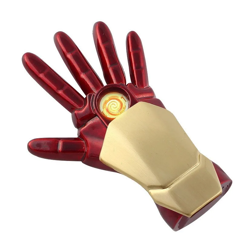 

Mini Iron Man Lighter Hand USB Electronic Cigarette Lighter with Luminous Led Light Key Chain Flameless Plasma Arc Lighter Gift