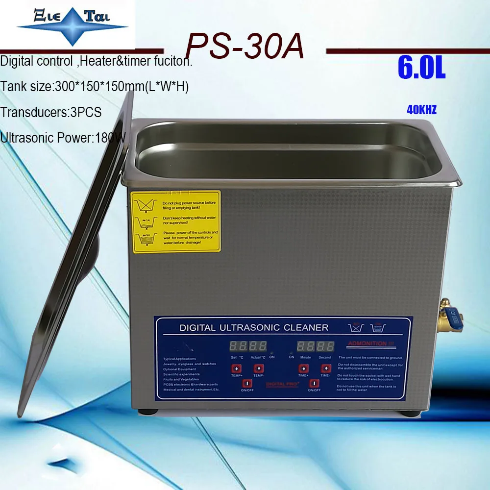 

Local Free Shipping JIETAI AC110V/220V digital ultrasonic cleaner 6Ldental PS-30A with timer&heater 40KHz free basket