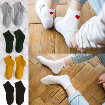

Fashion Women Cotton Socks Cartoon Cute Loving Heart Knee-High Print Pattern Casual Meias Drop Shipping