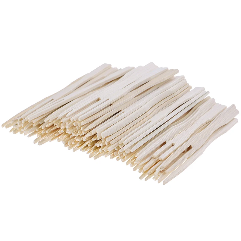 

100 PCS Pure Bamboo Disposable Wooden Fruit Fork Dessert Cocktail Fork Set Party Home Household Decor Tableware Supplies