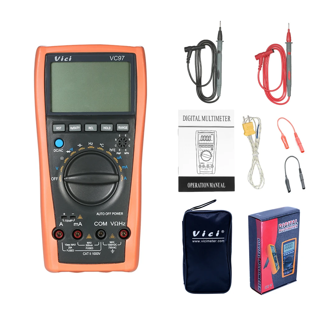 

VC97A New VC97 Digital Multimeter Auto Range 1000V DMM Temperature Detector DC AC Voltage Current Meter Capacitance