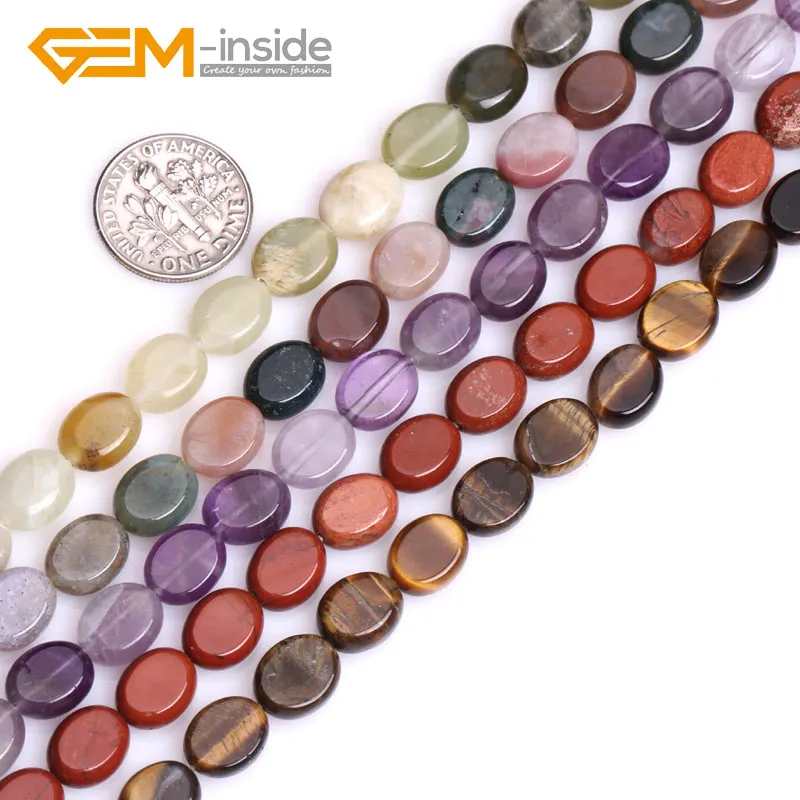 Natural Stone Beads Assorted Oval Flat Gemstone Beads Jewelry making 15" 8x10mm 