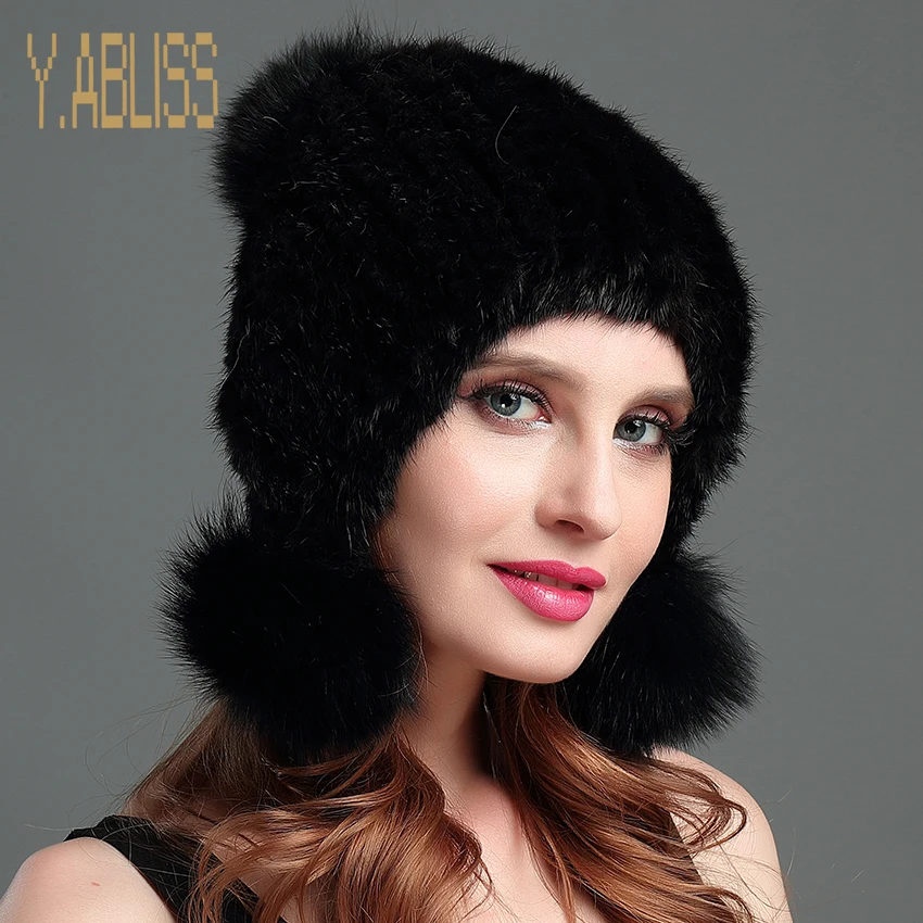 Buy 100 Real Mink Fur Hat for Women Knitted Mink