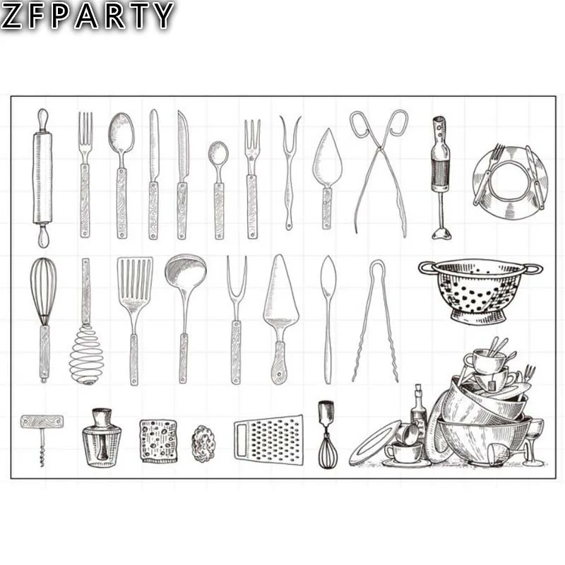 

ZFPARTY Kitchen Transparent Clear Silicone Stamp/Seal for DIY scrapbooking/photo album Decorative clear stamp A01