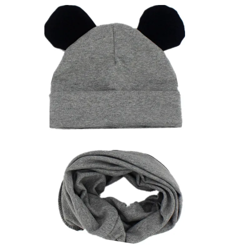 dark gray black Новая детская шляпа, шарф, комплект для малышей, милые шапки с ушками, шапочки, высококачественные хлопковые наборы шарф шапка детские шляпы, воротник, реквизит для фотографий - Цвет: dark gray black