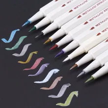 Sta 10 Warna Logam Sikat Pena Set Diy Scrapbooking Kerajinan Tip Lembut Gambar Keramik Kartu Kaca Seni Spidol Huruf pena(China)
