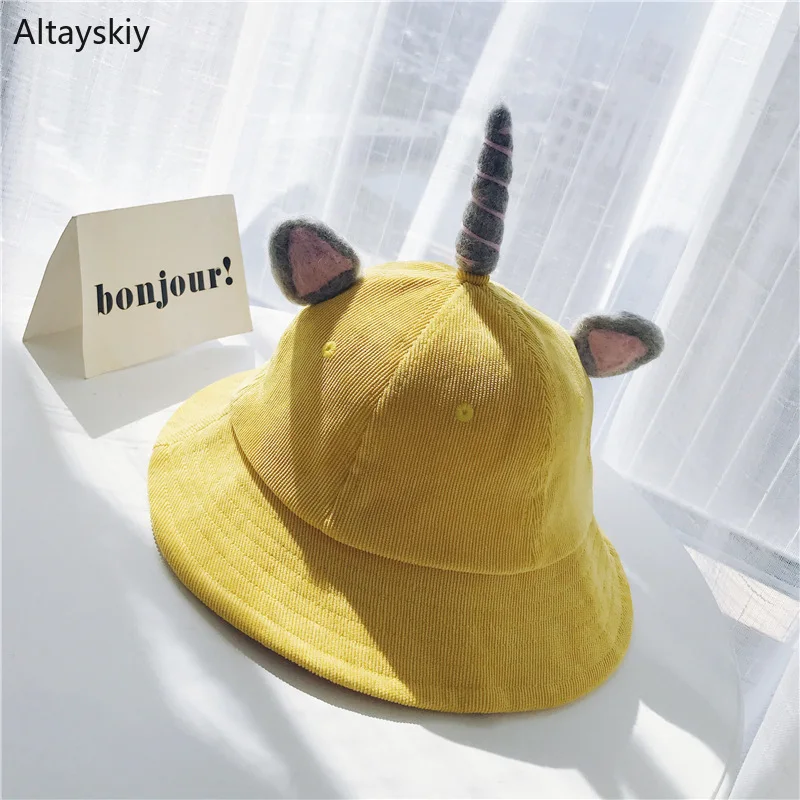 

Bucket Hats Women 2019 Spring Solid Corduroy Sweet Ear Korean Style Fisherman Hat All-match Kawaii Womens Casual Trendy Harajuku