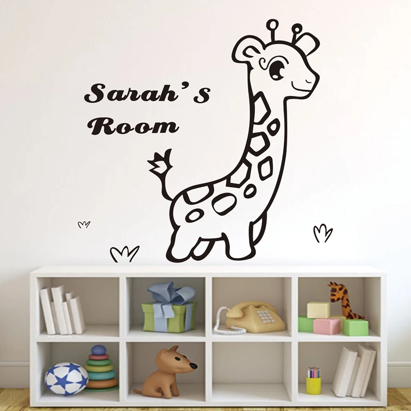 Free shipping custom personalized name wall stickers nursery decor cute giraffe customized decals for kids room | Дом и сад