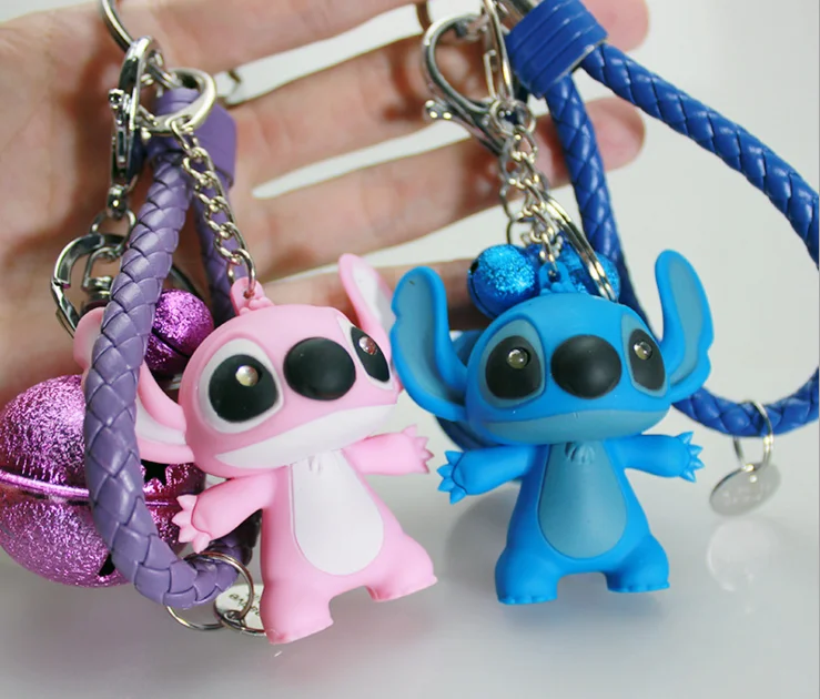 

29 Styles New Arrival Cartoon Lilo and Stitch Keychain LED Stitch Key Ring Sound Flash Rope Bell Backpack Pandent Gifts