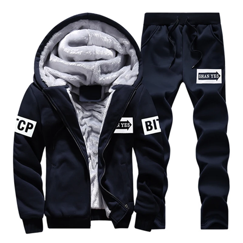 Male Fashion Hoodie Sweatshirt Set For Winter Autumn Warm Casual Outerwear Windbreaker Classic Jacket Men Coat 3 Colors Fleece