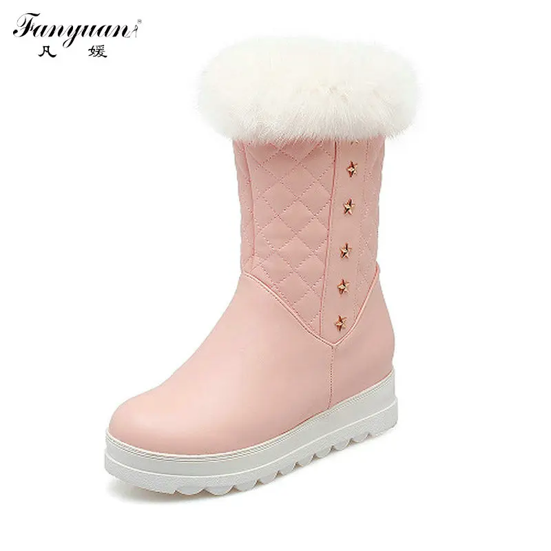 

2017 New Arrival Fashion Winter Korean Style Round Toe Women's Shoes Height Increasing Zip Ankle Plush Snow Boots