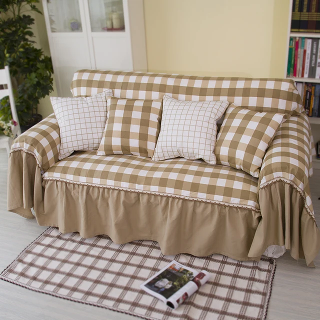 Plaid Sofa Cover White And Brown Cotton Plaid Sofa Cover White And Brown Cotton Past Slipcover