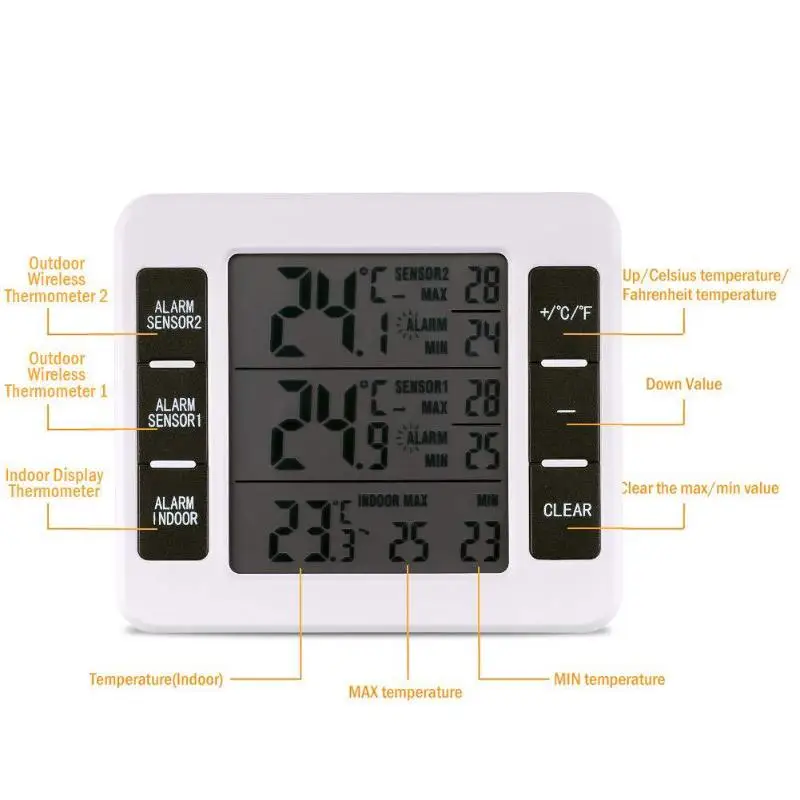 Беспроводной цифровой звуковой будильник холодильник термометр с датчиком 2 шт. бытовые термометры