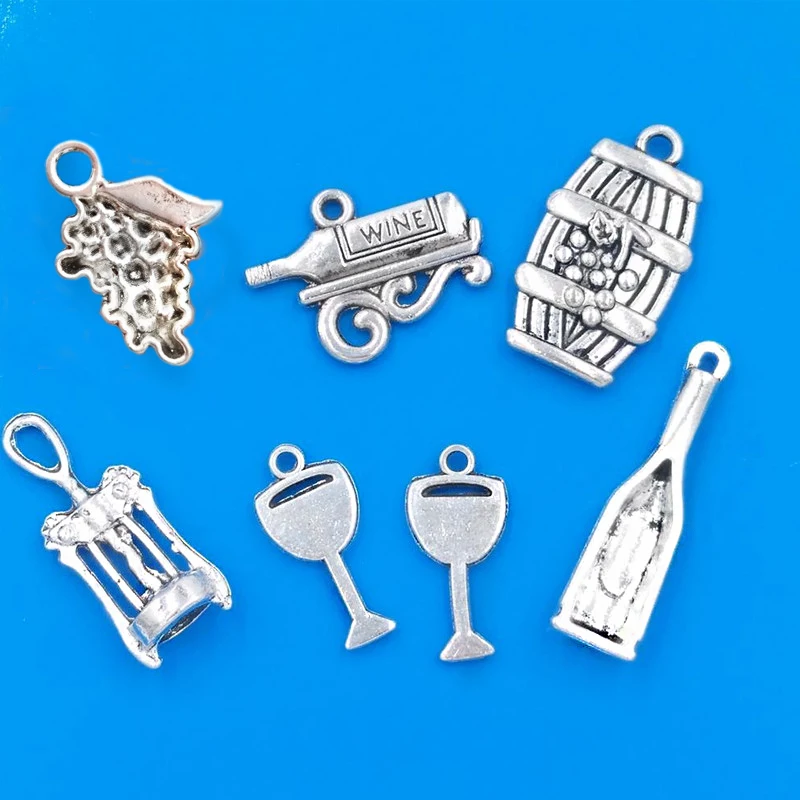 30 pcs Antiqued Silver Alloy Charms Mixed Grapes Wine Bottle and Goblet Pendants
